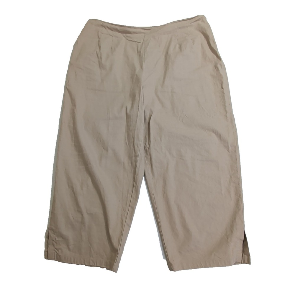 Talbots Cropped Pants Womens 20W Tan Khaki Linen Blend Stretch Flat Front Casual